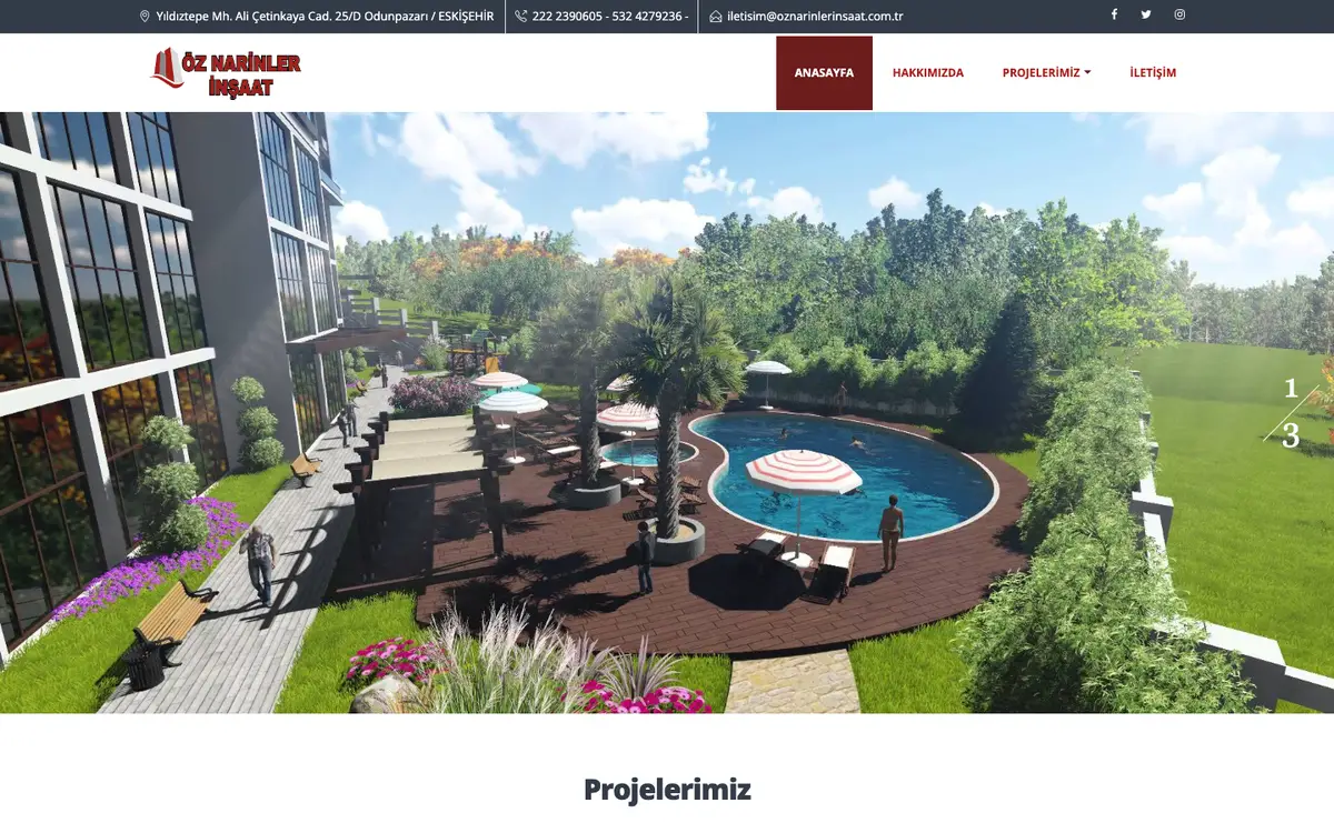 Öznarinler İnşaat web sitesinin ana sayfası